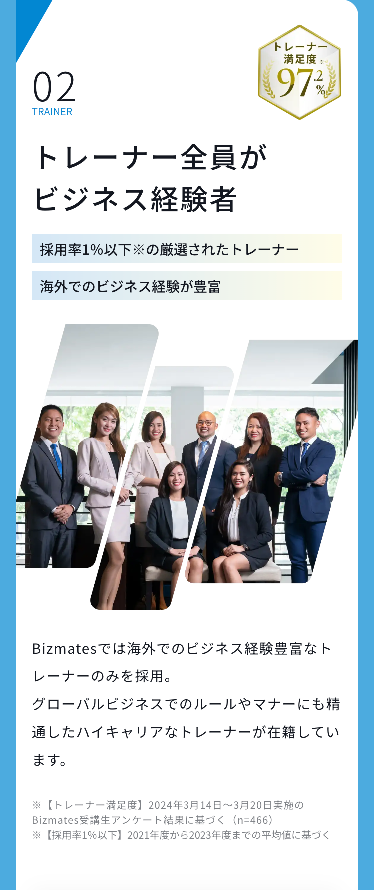 トレーナー全員がビジネス経験者